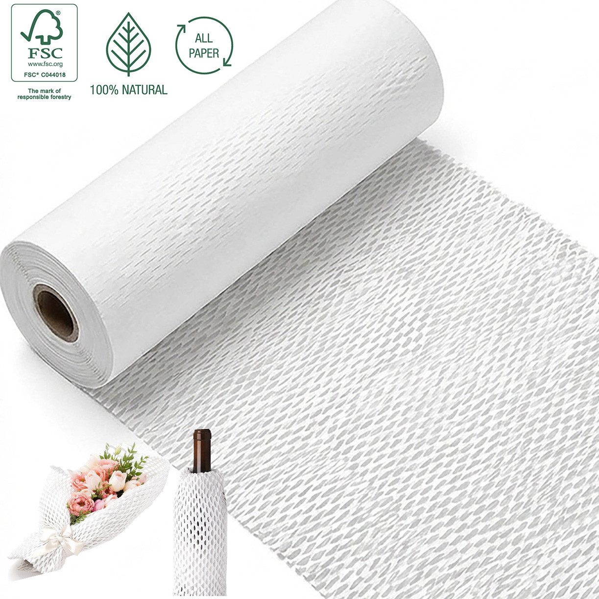 Creativery Packpapier, Wabenpapier 50cm x 25m Rolle für Verpackung & Polsterung Weiß