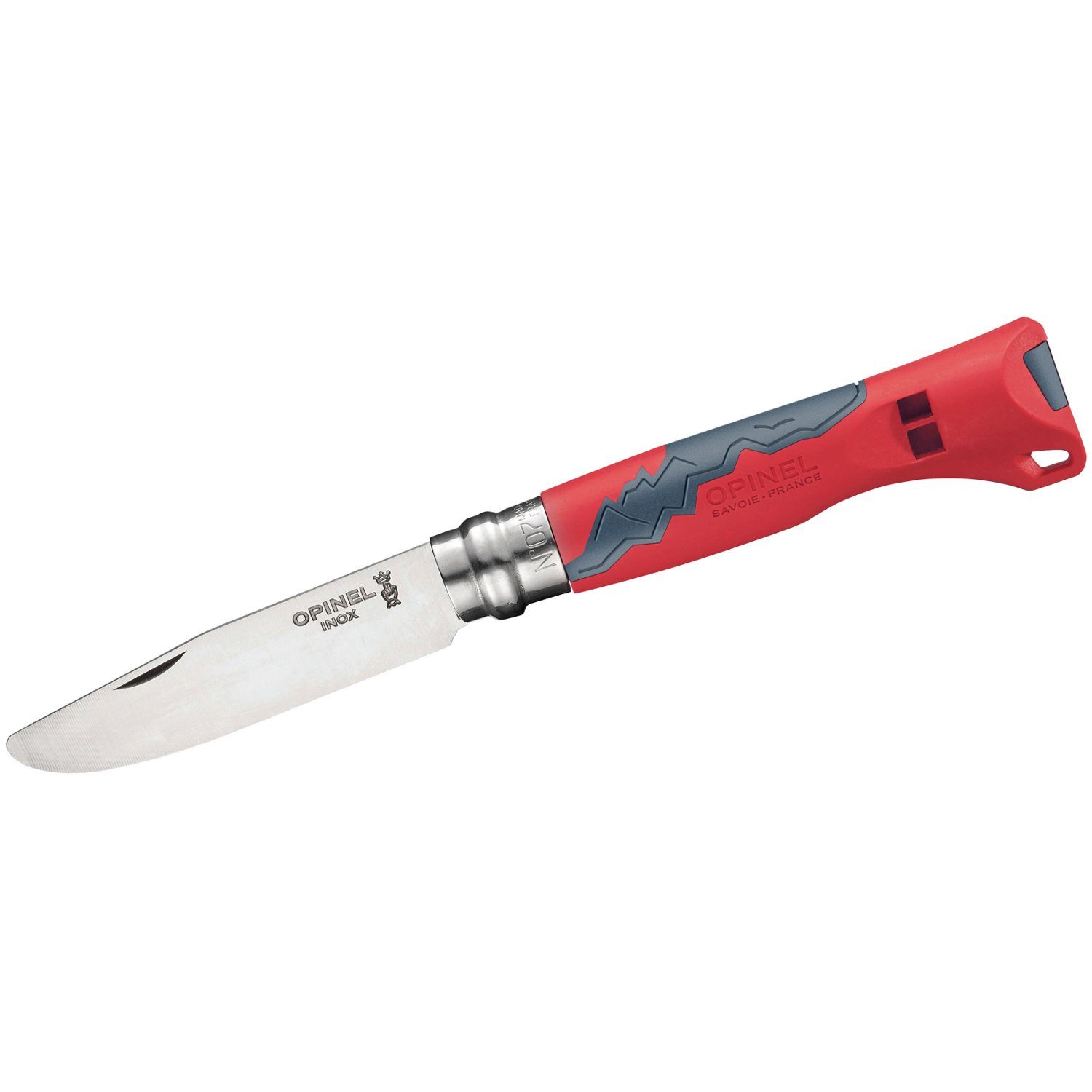 Opinel Taschenmesser Nr. 7 Outdoor Junior Kindermesser rot, mit Signalpfeife, Klingensicherung per Virobloc®