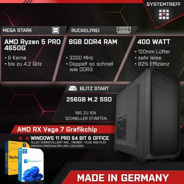 SYSTEMTREFF PC (AMD Ryzen 5 4650G, RX Vega 7, 8 GB RAM, 256 GB SSD, Luftkühlung, Windows 11, WLAN)