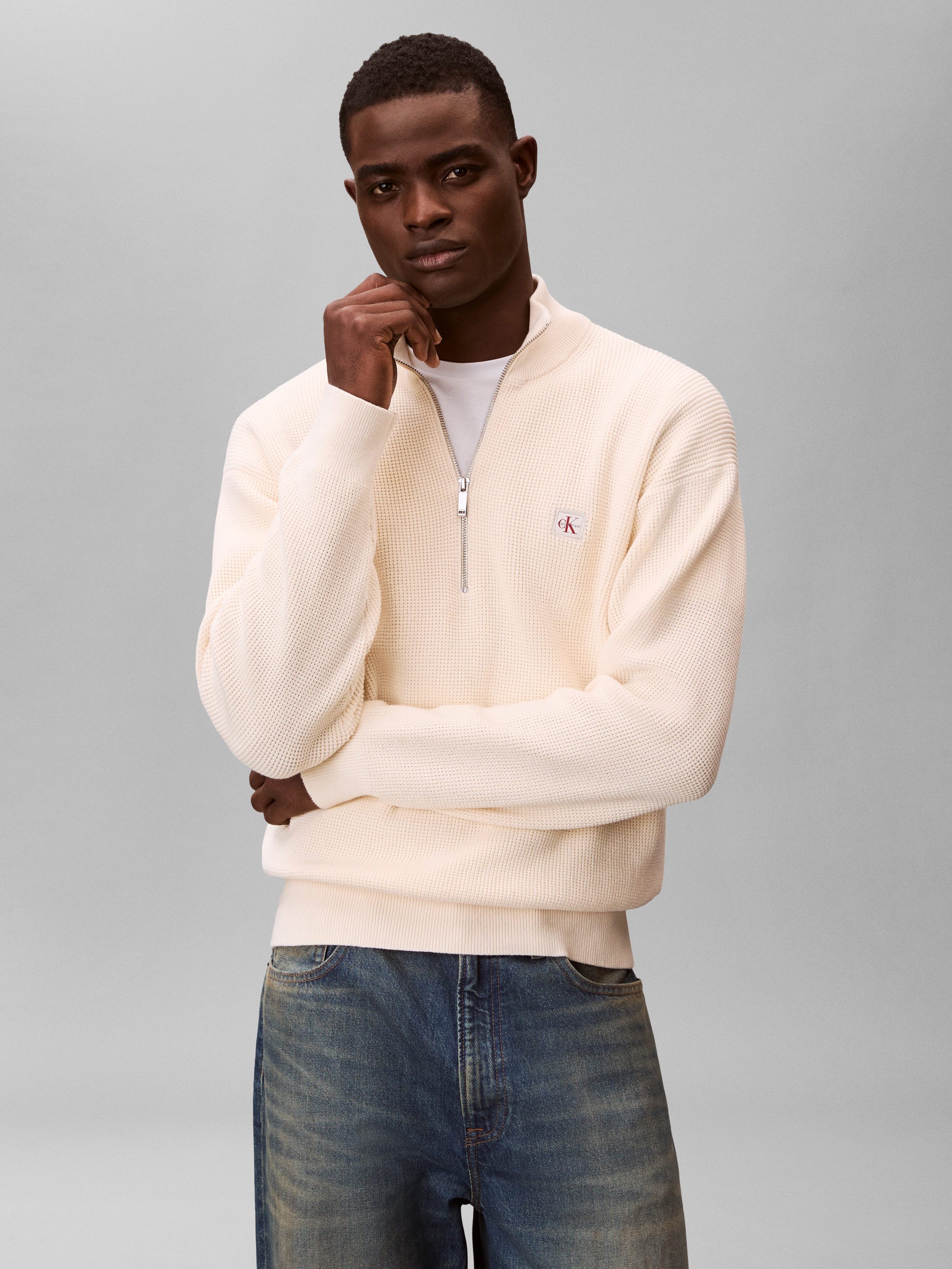 Calvin Klein Jeans Strickpullover Troyerkragen mit Reißverschluss, Regular Fit