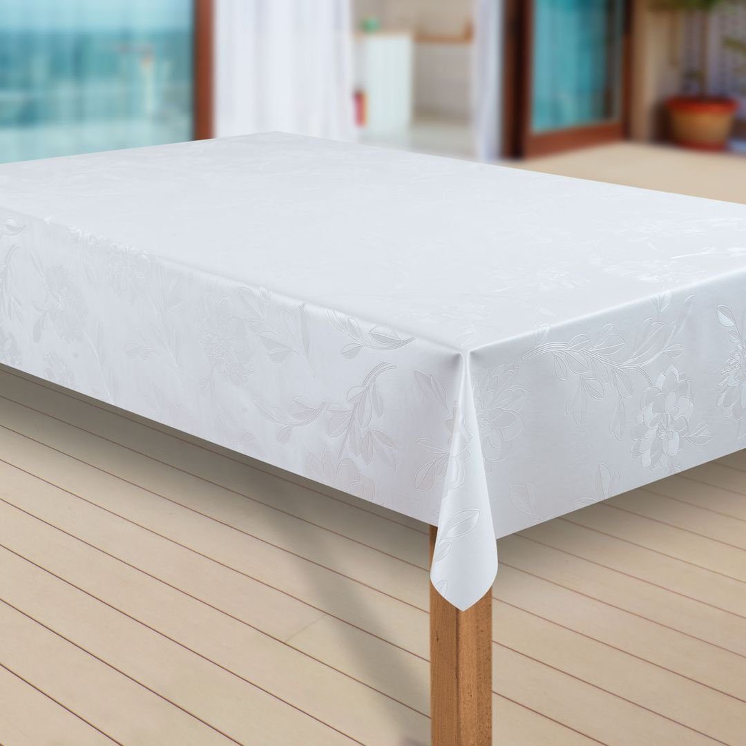 laro Tischdecke Wachstuch-Tischdecken Abwaschbar Dhalia Weiss rechteckig günstig online kaufen