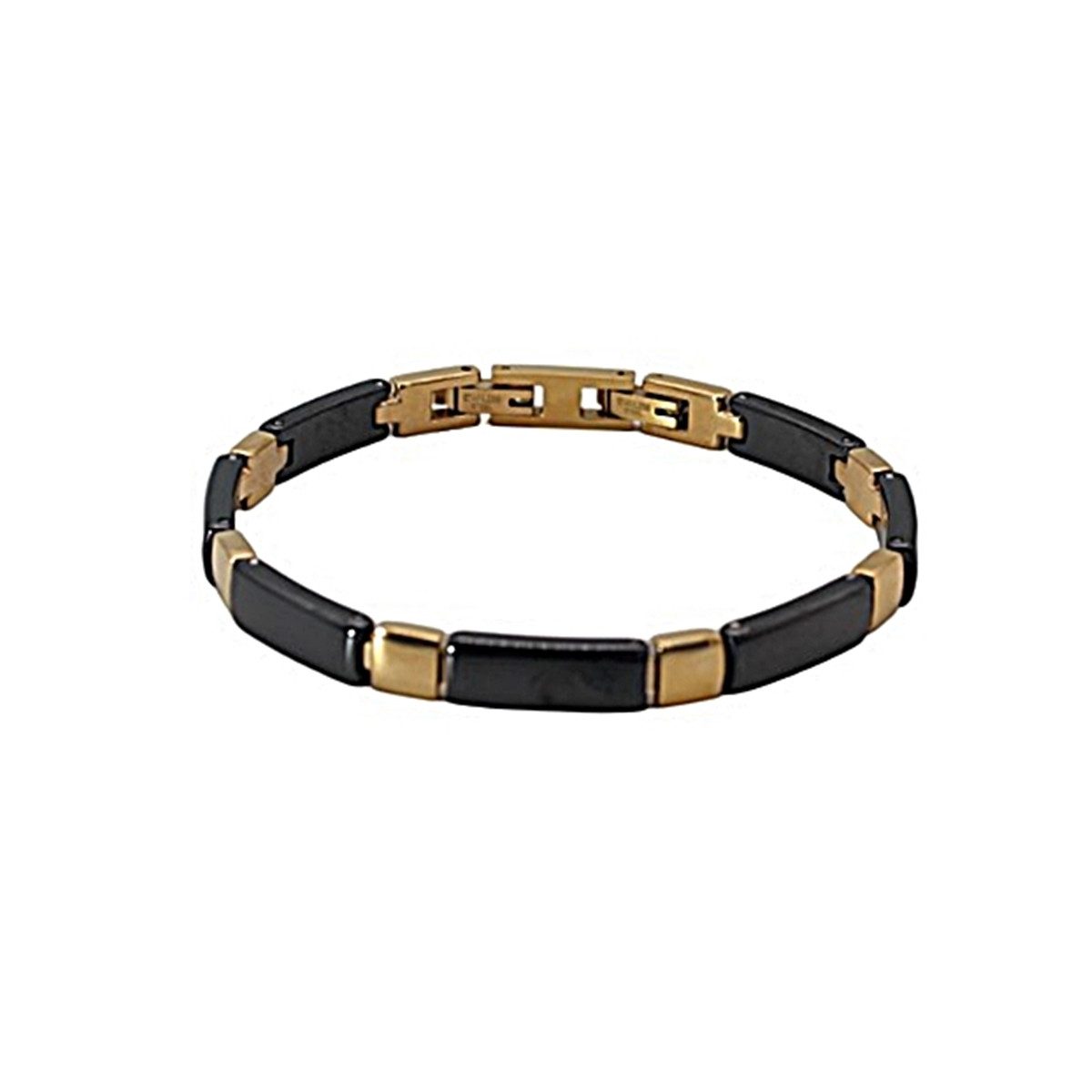 ELLAWIL Gliederarmband Klassisches Basic Gliederarmband aus Edelstahl Keramik Schwarz / Gold (GESCHENKIDEE, Armbandlänge 20 cm, Edelstahl / Keramik), inklusive Geschenkschachtel