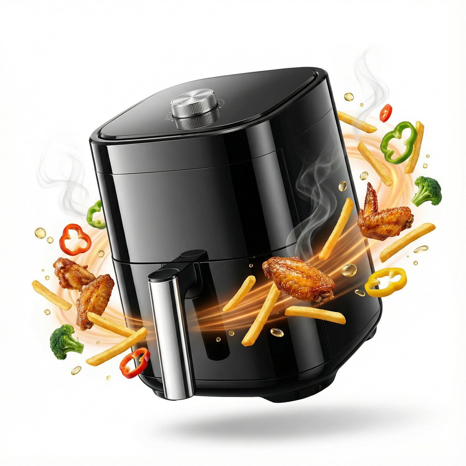 BBWL Heißluftfritteuse 4L Airfryer mit Sichtfenster Drehregler, 1200 W, Timer 60 Min abnehmbarer Griff kompakt