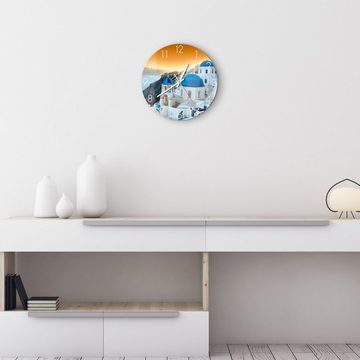 DEQORI Wanduhr 'Blaue Kuppeln von Oia' (Glas Glasuhr modern Wand Uhr Design Küchenuhr)