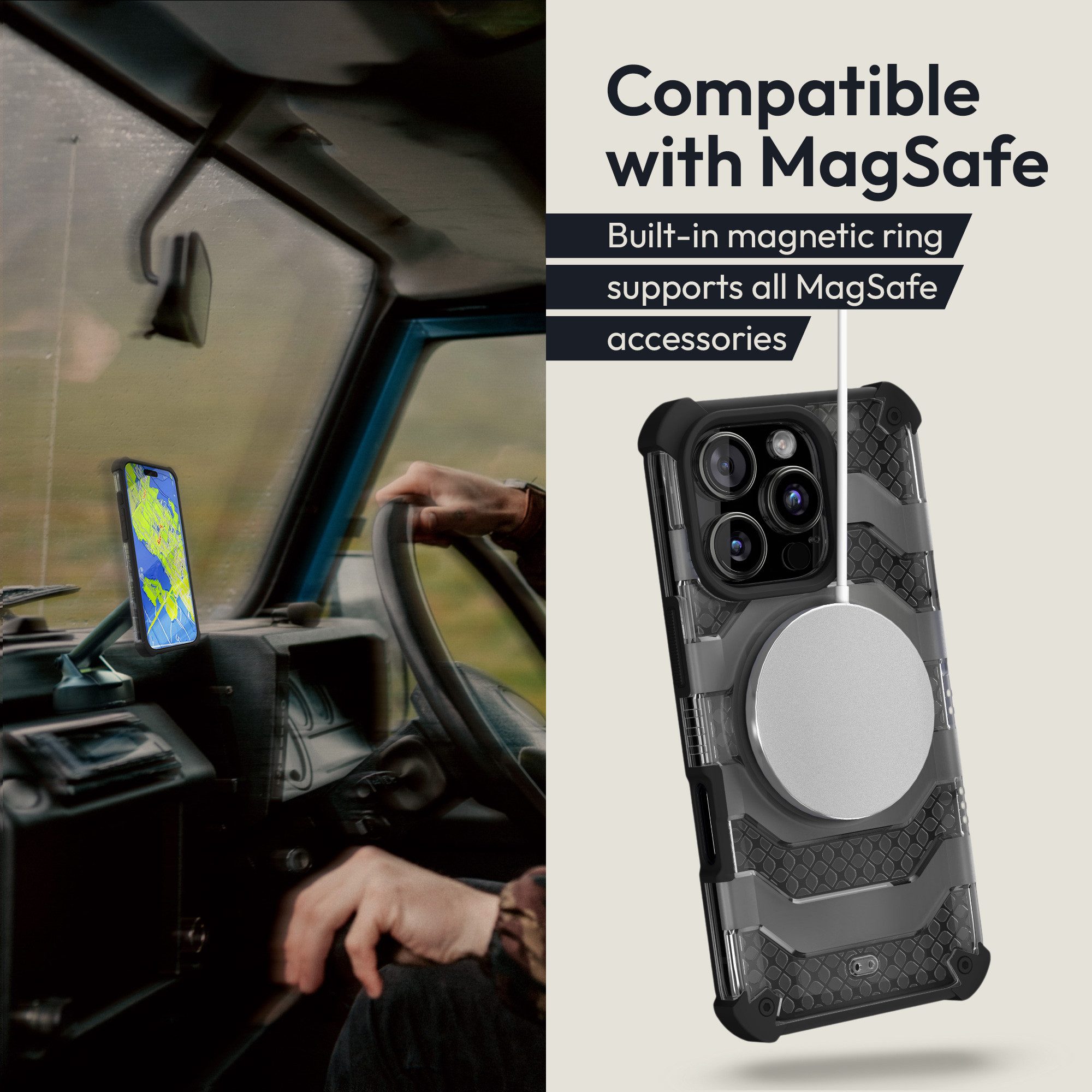 Oakshield Handyhülle Hülle für Iphone 16 Pro Case kompatibel mit MagSafe-Zubehör, Handyhülle - Falltest nach Militärstandard - Schwarz