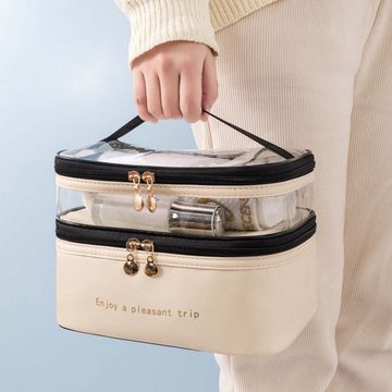SOTOR Kosmetiktasche Doppelte Schicht Kosmetiktasche Handheld Transparent Organizer (Wasserdichte, tragbare Reisetasche mit großem Fassungsvermögen)