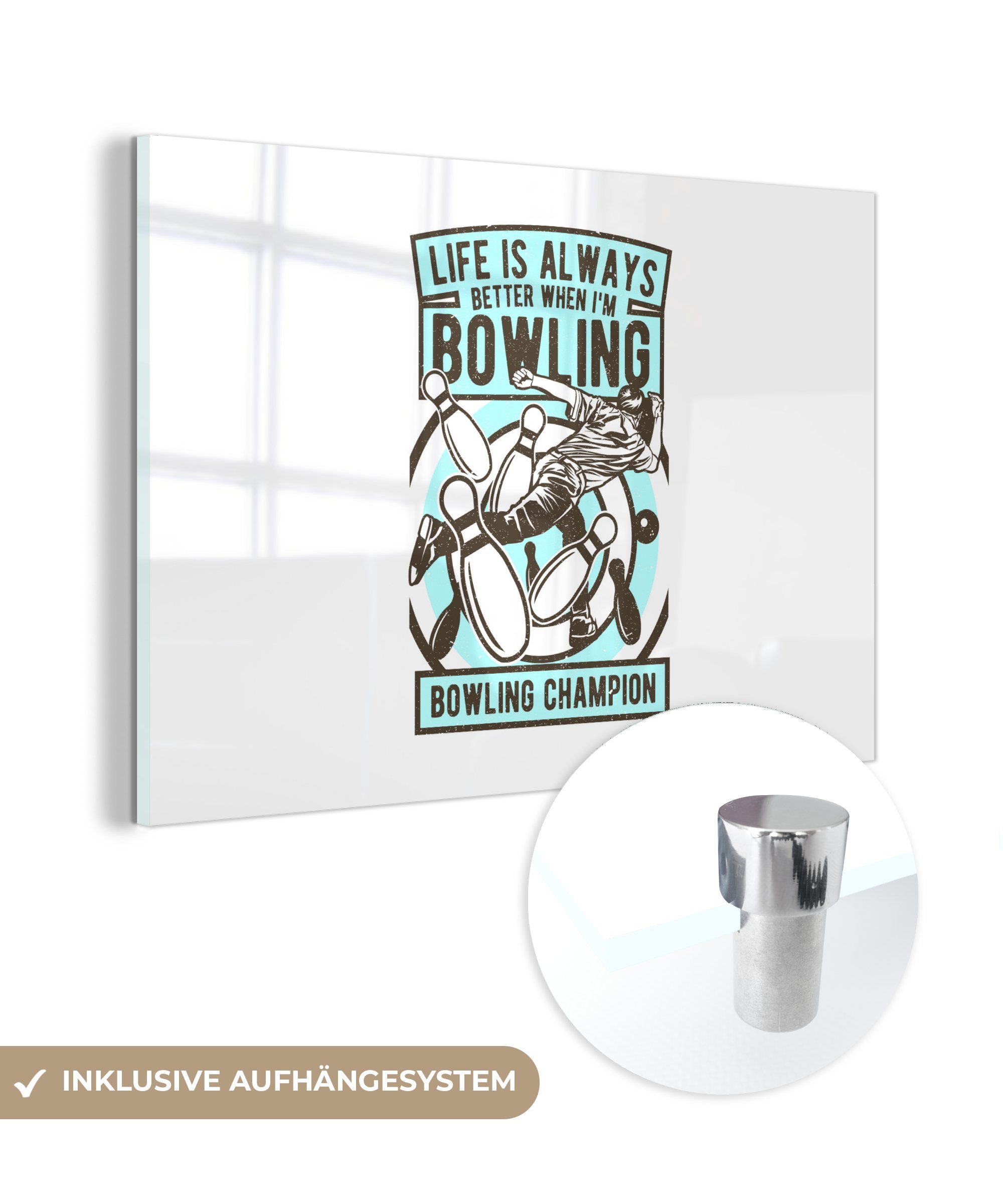 MuchoWow Acrylglasbild Bowling - Sport - Jahrgang, (1 St), Glasbilder - Bilder auf Glas Wandbild - Foto auf Glas - Wanddekoration
