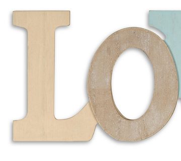 Levandeo® Deko-Schriftzug, 3D Schriftzug Love Holz 30x13cm Blau Weiß Natur Buchstaben zum