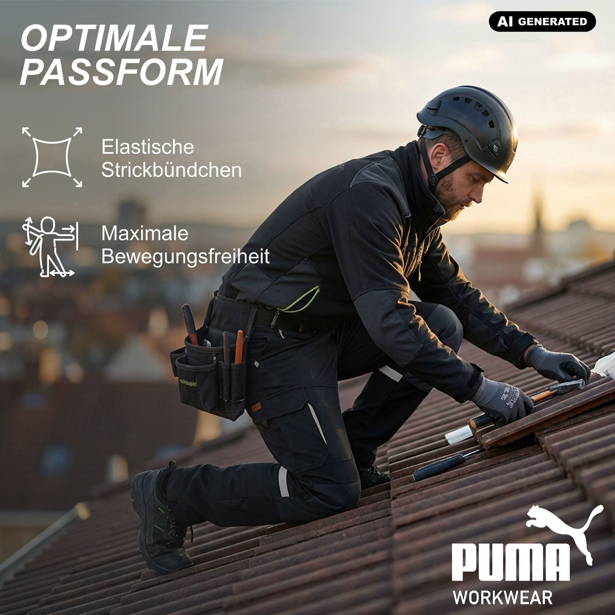 PUMA Workwear Arbeitshose Herren - Mit 4-Wege Stretch - Robust - verstärkter Kniebereich Gummizug - Erhöhtes Rückenteil - Bundhose mit verlängerbarem Hosensaum – Bild 4 von 5