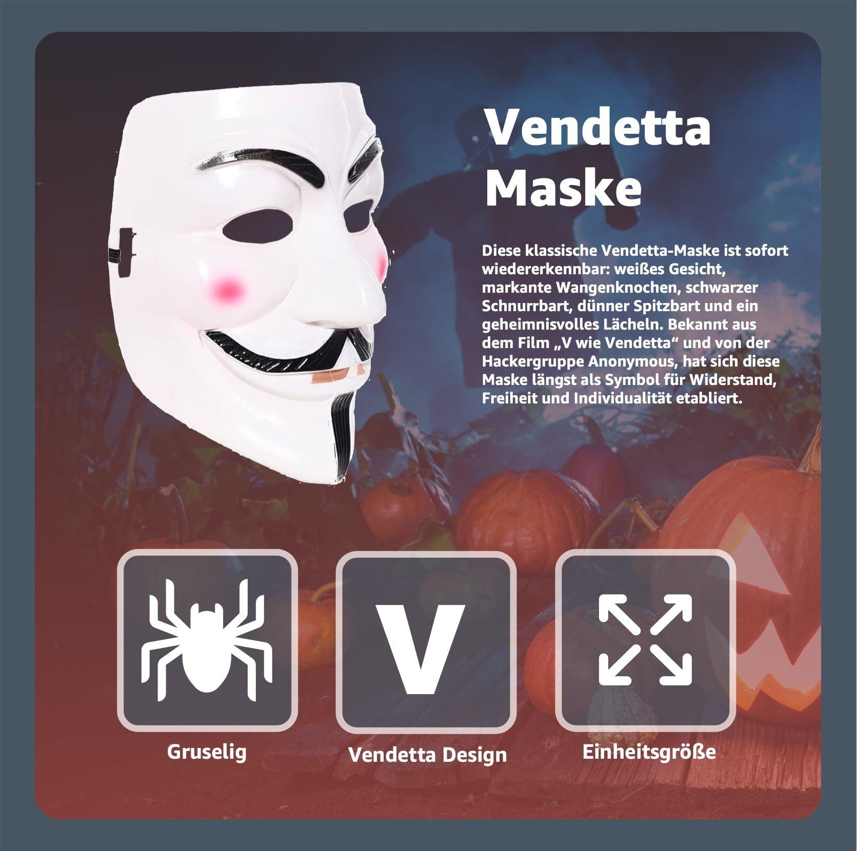 TK Gruppe Verkleidungsmaske Vendetta Maske als Kostüm Accessoire für Damen & Herren - Anonymous, (Packung, 1-tlg)