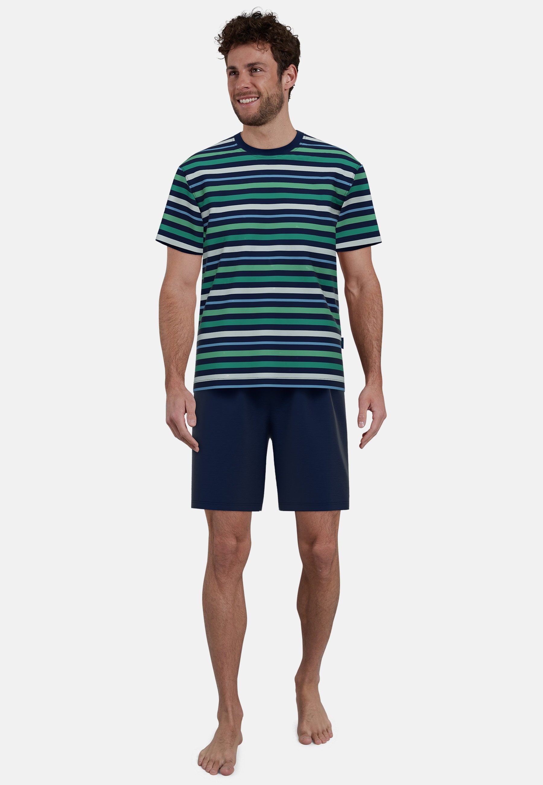 GÖTZBURG Shorty Bray (2 tlg) Kurzarm, Rundhalsausschnitt, kurze Hose, Baumwollmix, Streifendesign