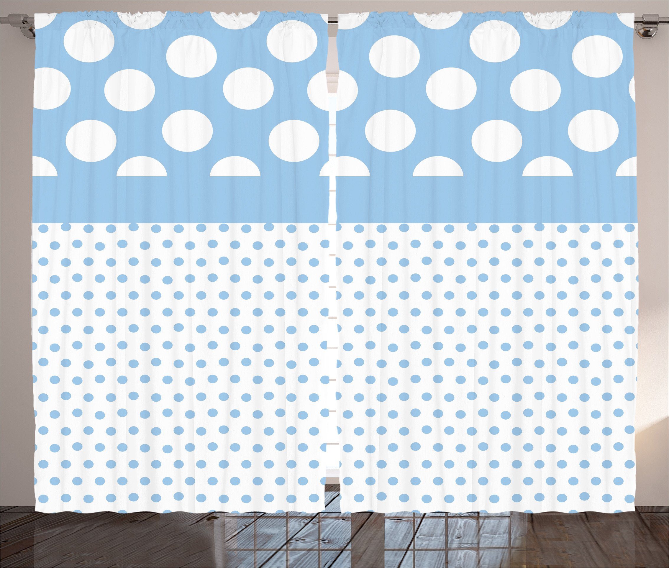 Gardine Schlafzimmer Kräuselband Vorhang mit Schlaufen und Haken, Abakuhaus, Jahrgang Baby-Blau-Tupfen