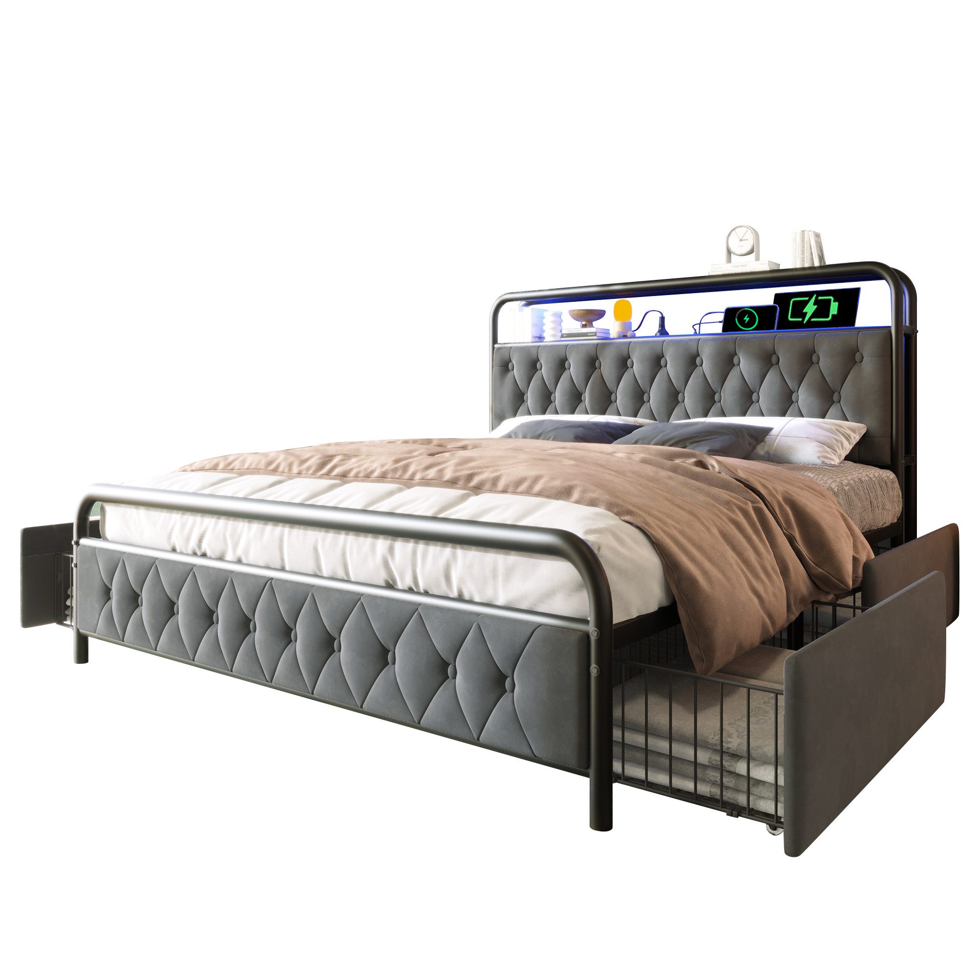 Flieks Metallbett, LED Polsterbett Doppelbett 180x200cm günstig online kaufen