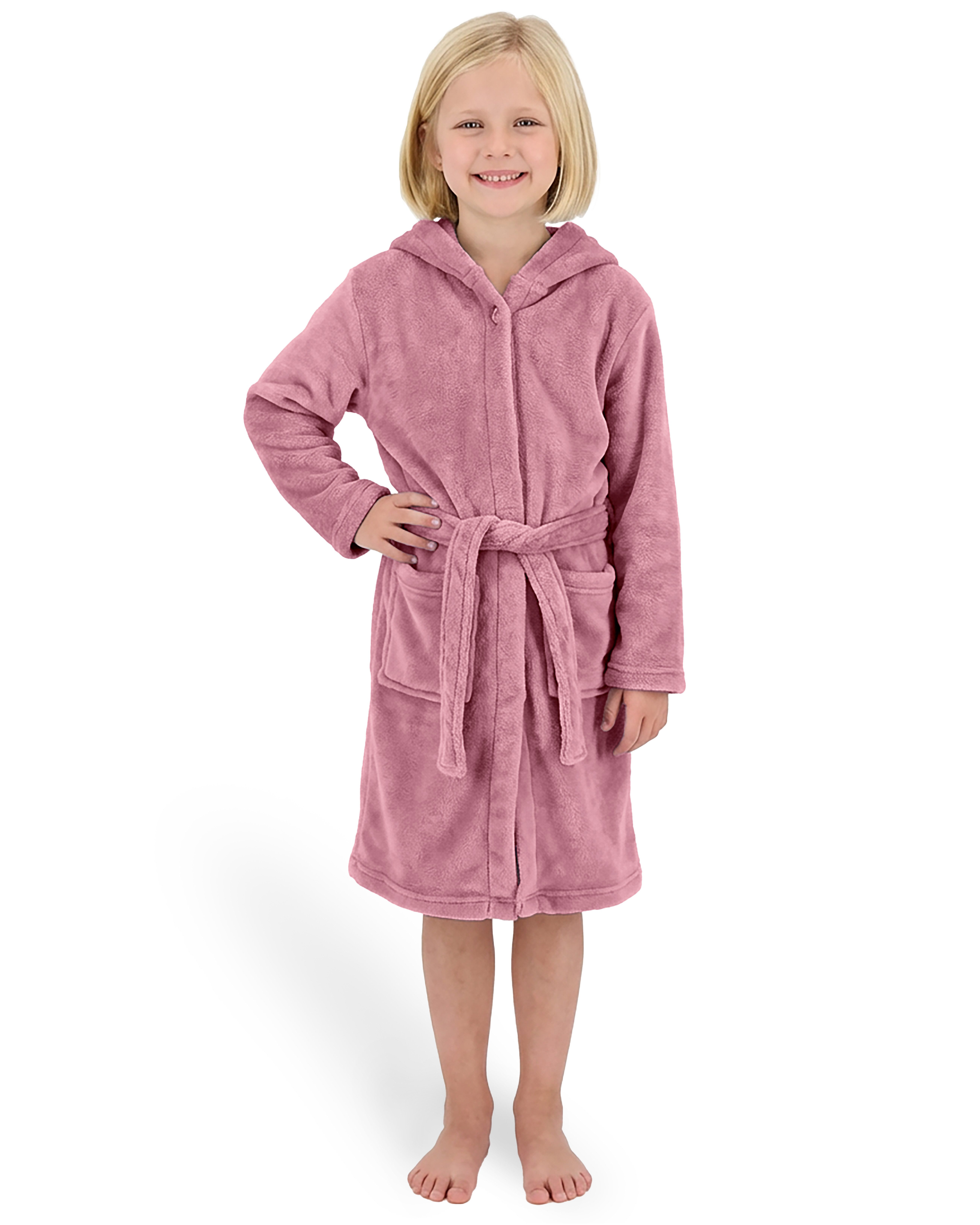 Gräfenstayn Kinderbademantel aus Fleece mit Kapuze & Knopf – Flauschiger Kinder-Bademantel, für Jungen & Mädchen, Größe 170-176