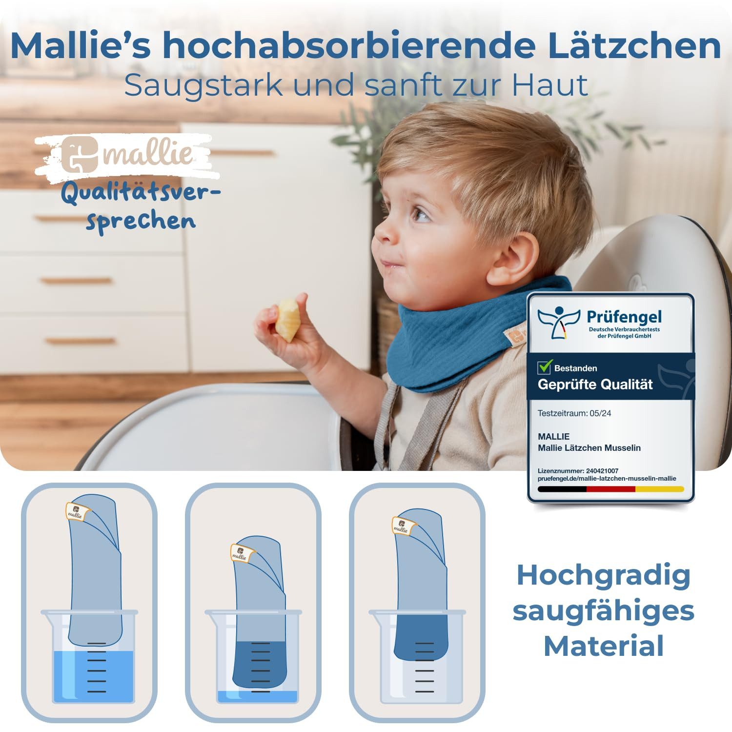 Mallie Lätzchen Musselin Lätzchen Baby im 6er oder 8er Set, (Als Bibs, Dreieckstuch Baby, Baby Lätzchen -, 8-St., Musselin Halstuch Baby, Musselintücher Baby und Babylätzchen), Sabberlätzchen Baby Halstücher Baby