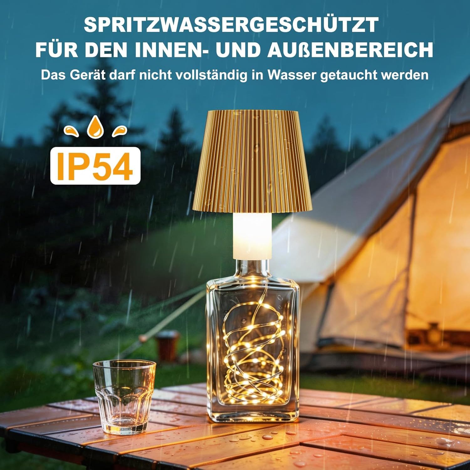 LaCute LED Dekoobjekt LED Flaschenlampe Akku Lichterkette USB-C Touch Dimmbar Gold, LED fest integriert, Kaltweiß (6000 K), Warmweiß (3000 K), Neutralweiß (4500 – Bild 5 von 5