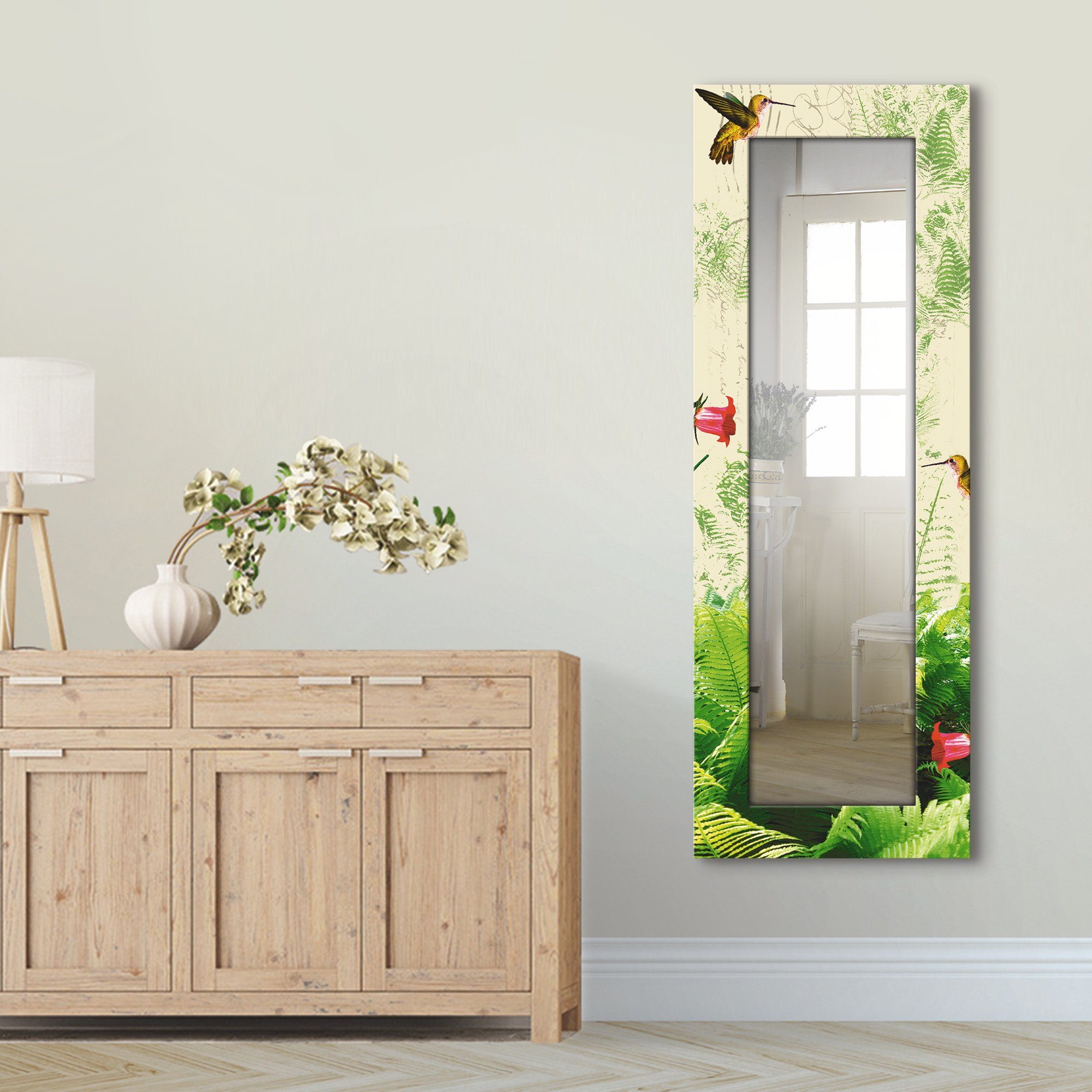 Landhaus Wandspiegel, mit gerahmter Motivrahmen, Kolibri, Artland Dekospiegel Ganzkörperspiegel,