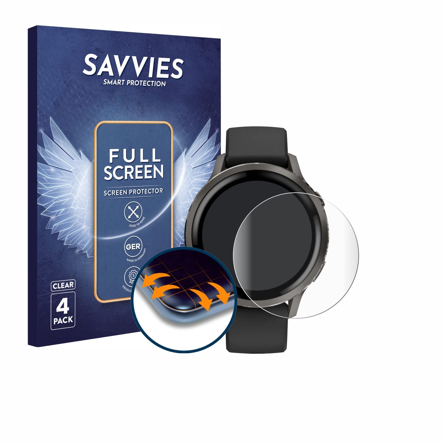 Savvies Displayschutzfolie Fullscreen Schutzfolie für Garmin Venu 4 (41 mm), 4 Stück, Displayschutz Folie Fullcover Klar Transparent