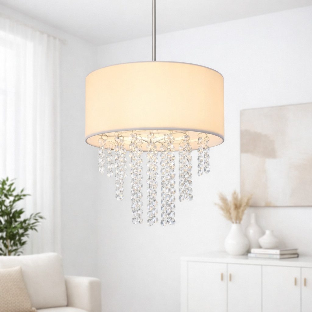 ZMH Pendelleuchte Esszimmer E27 Modern Kristall Stoff Hängeleuchte Wohnzimm günstig online kaufen