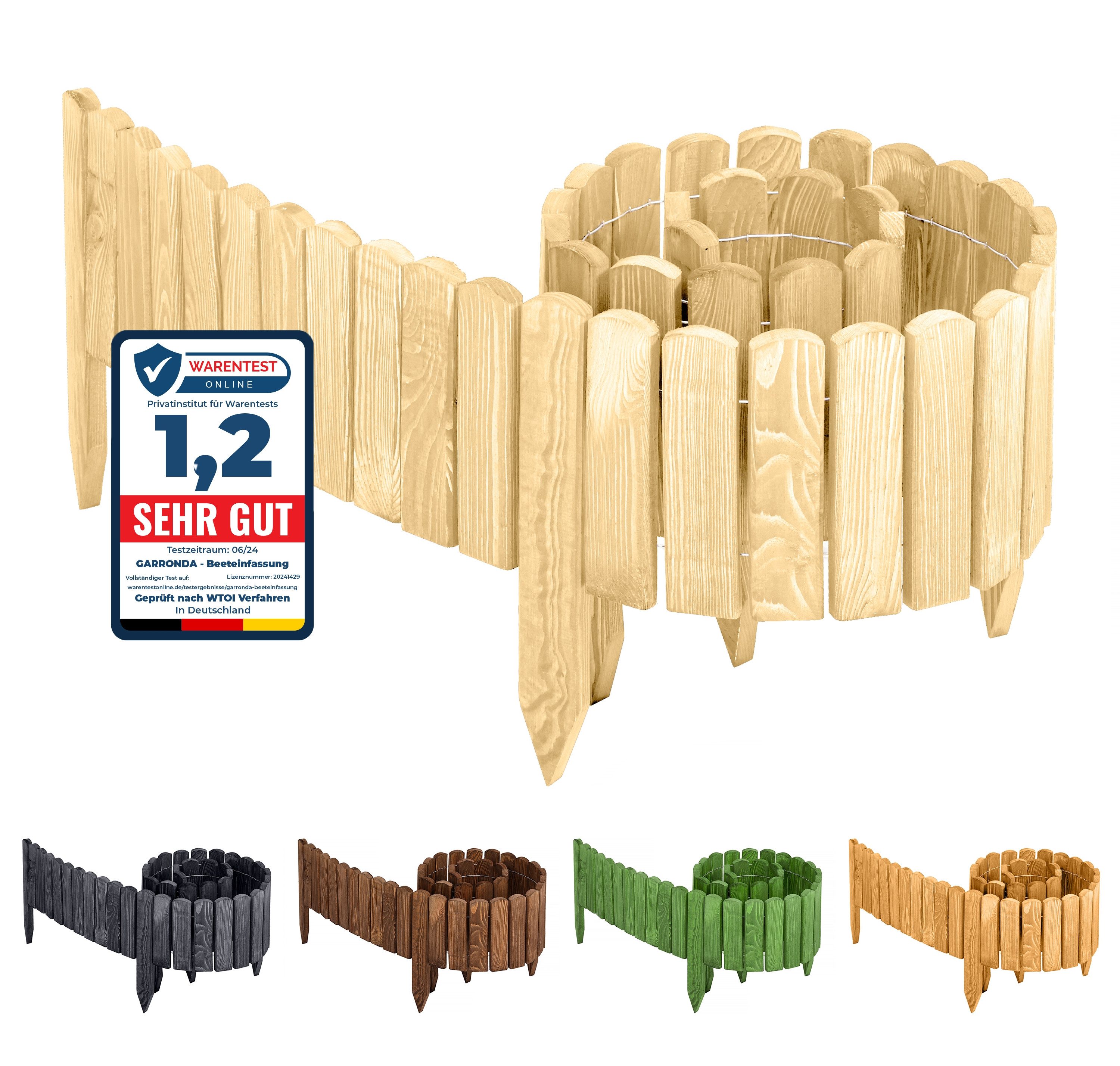 Garronda Rasenkante Beeteinfassung Holz Rollzaun Flexibler Rollborder Länge: 2m GD-0046, LxH: 2x8 cm