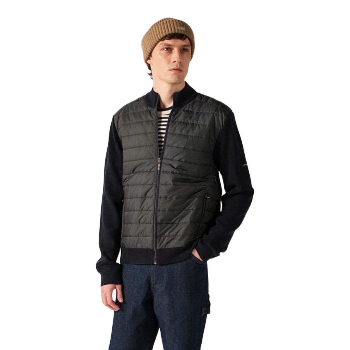 Saint James Cabanjacke 5045 Herren Woll-Cardigan „Banff“ mit Stehkragen und Canvas-Detail