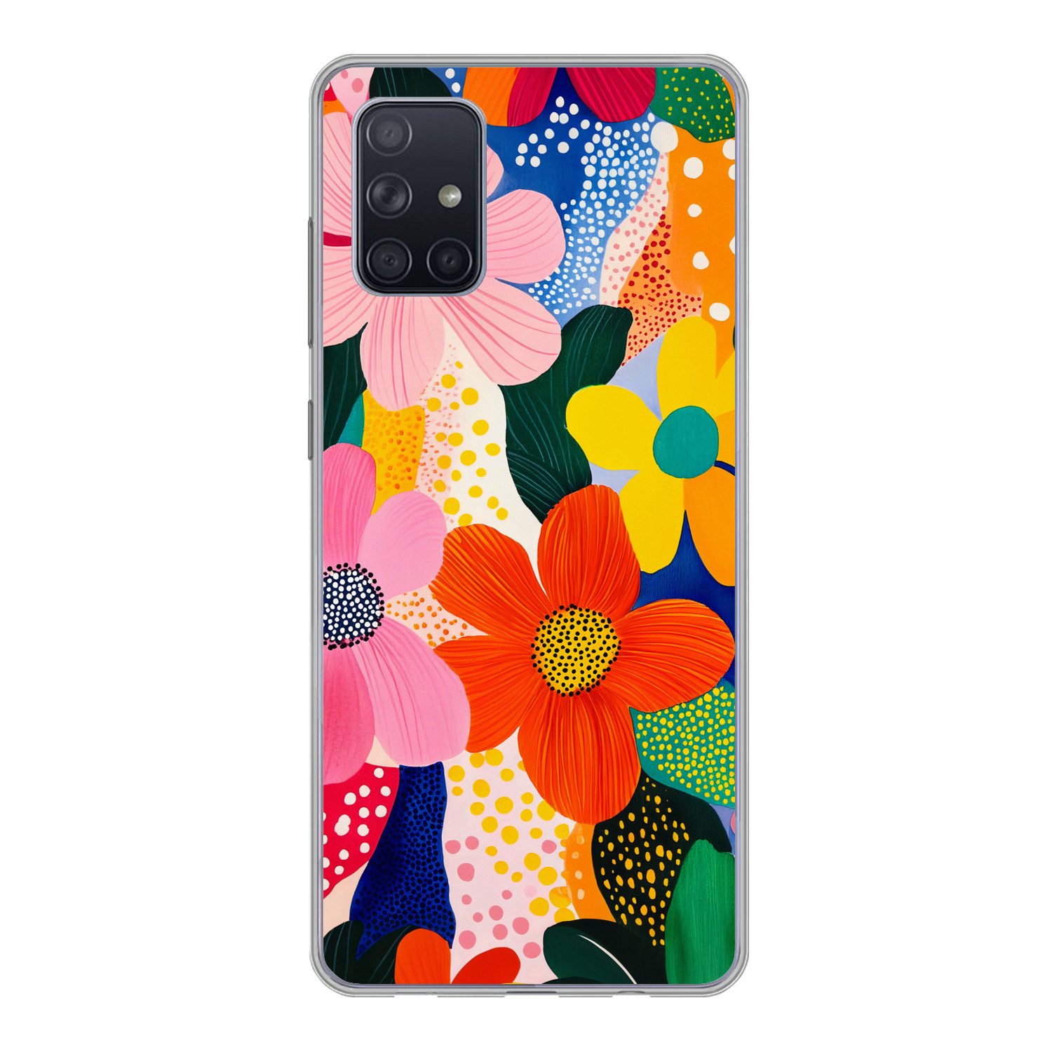 MuchoWow Handyhülle für Samsung Galaxy A51 Blumen - Bunt - Tupfen, Smartphone-Bumper, Print, Handy Schutzhülle Dünn