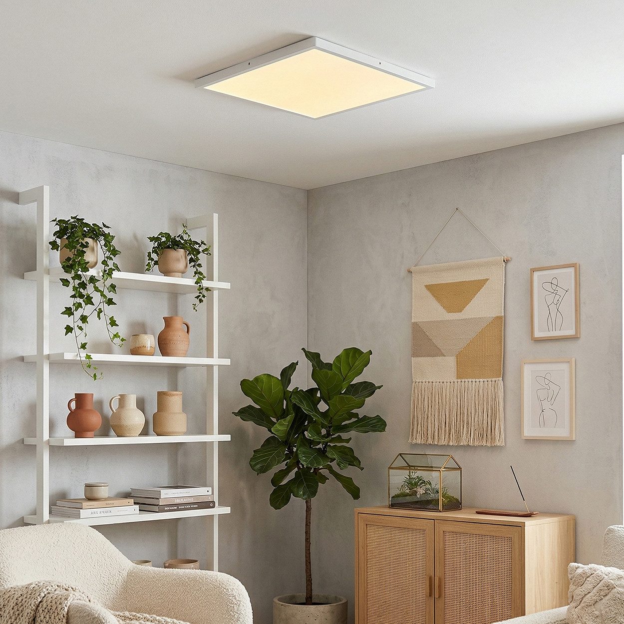 hofstein Panel Deckenpanel aus Metall/Kunststoff in Weiß, LED wechselbar, Deckenleuchte im flachen Design, 27 Watt, 3200 Lumen, 3000 Kelvin