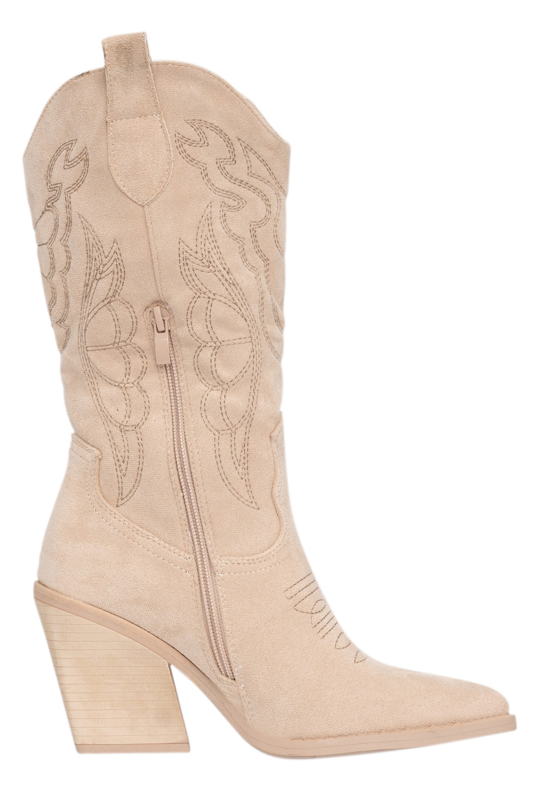 Salinyang Damen Cowboy Stiefel in Wildlederoptik – mit Stickerei und Blockabsatz Stiefel