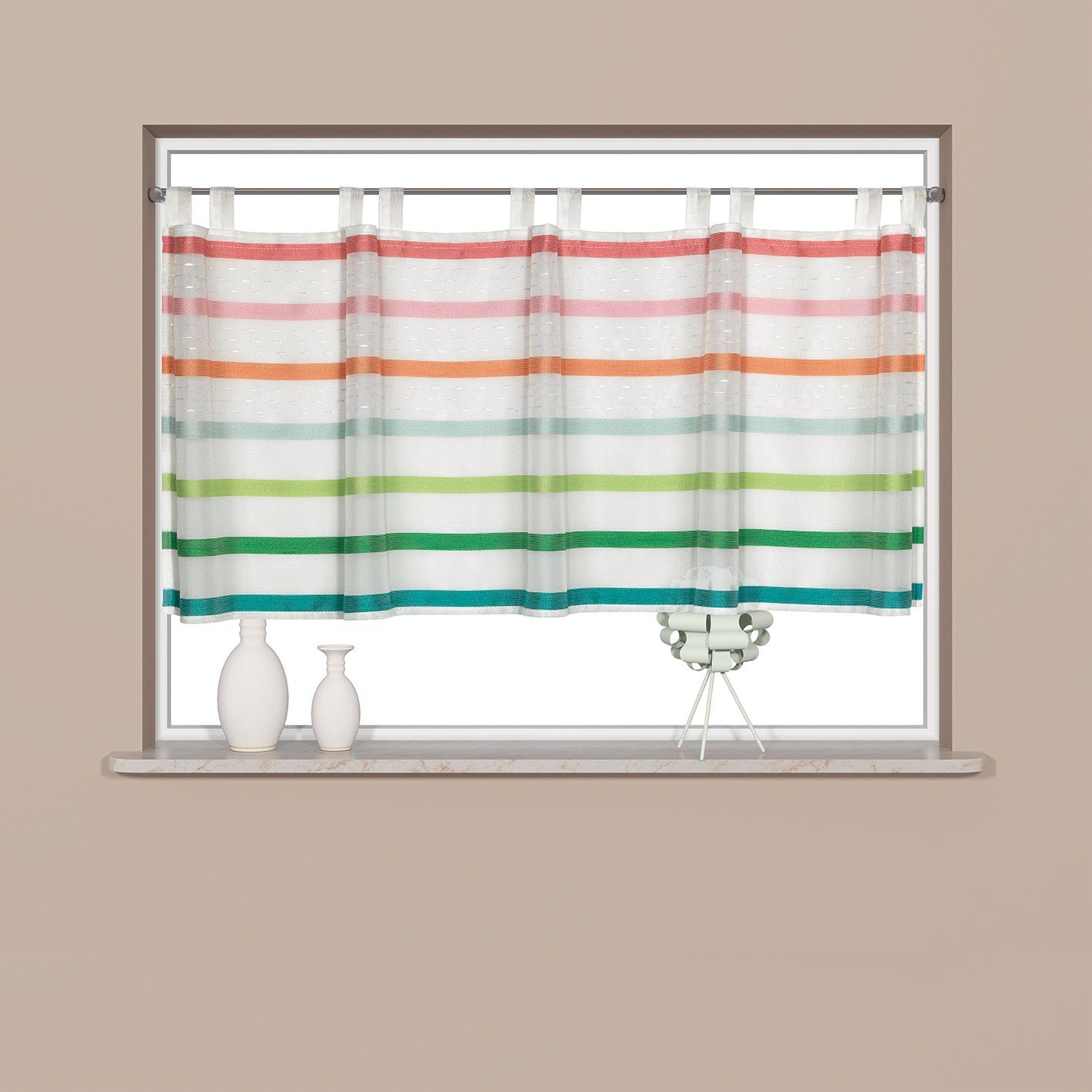 EXPERIENCE Scheibengardine Scheibengardine Bistrogardine Küchengardine 4018 Weiß Pink Grün Orange 50x140 cm mit 10 Schlaufen Bunt (1 St), Schlaufen, halbtransparent, Voile, Kindergardine