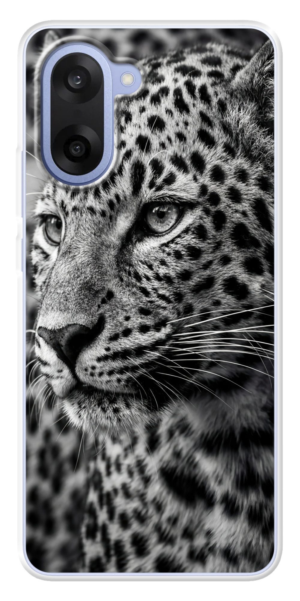 MuchoWow Handyhülle für OnePlus Nord CE5 Leopard - Schwarz - Weiß - Auge, Phone Case, Silikon, Schutzhülle Dünn