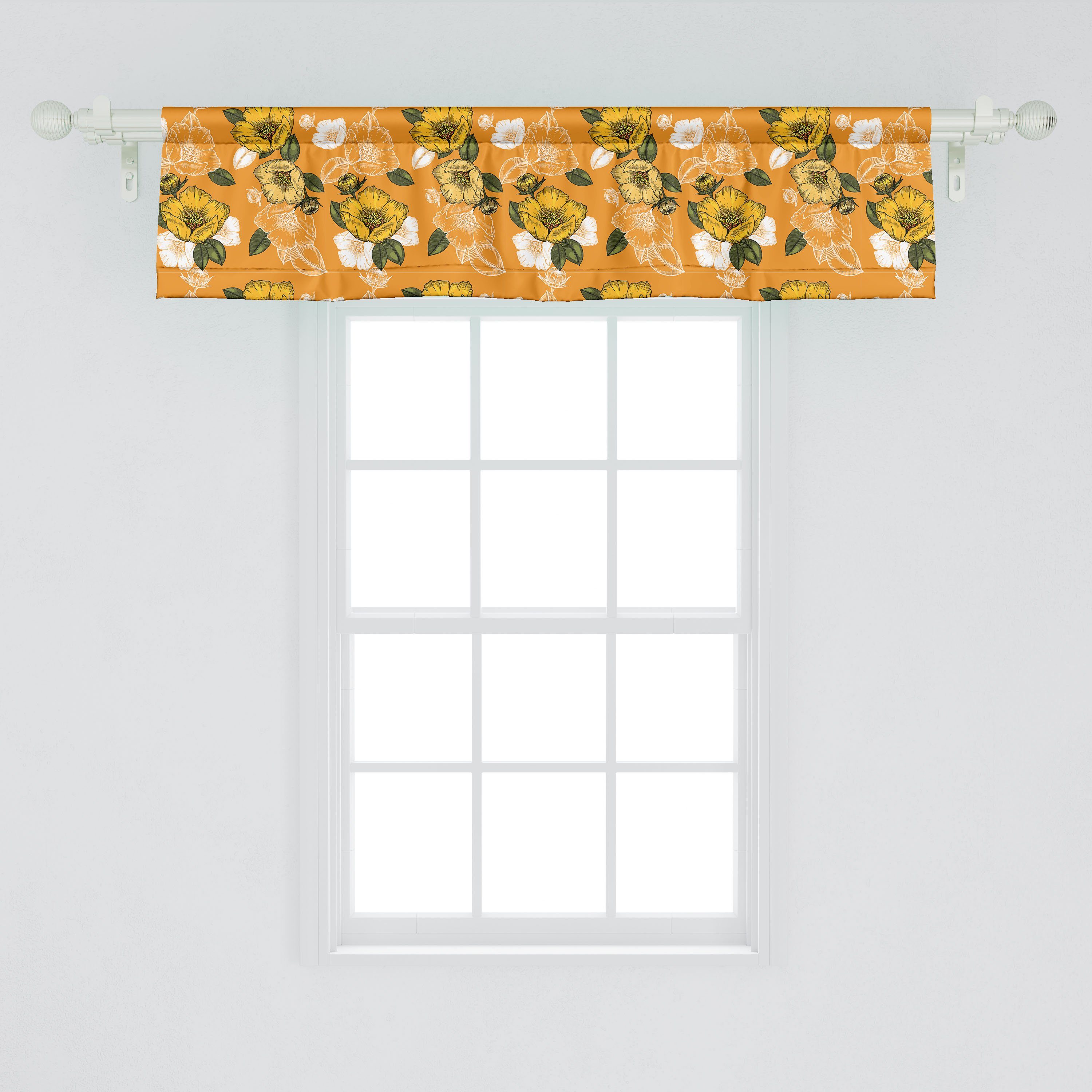 Microfaser, Dekor Scheibengardine Volant Vorhang Orange-Töne für Küche Abakuhaus, Stangentasche, Blossom Hawaii mit Spring Schlafzimmer