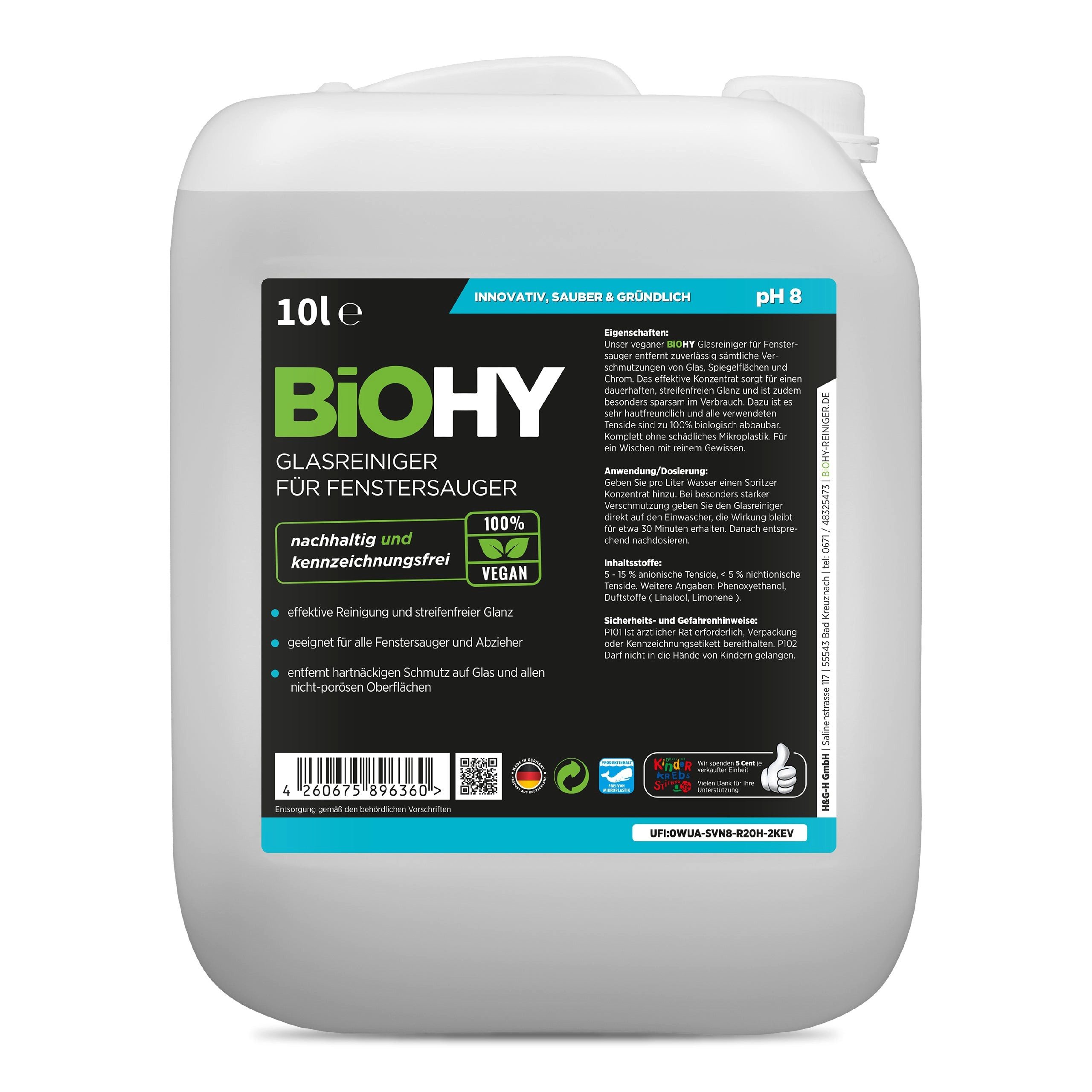BiOHY Glasreiniger für Fenstersauger 1 x 10 Liter Kanister Glasreiniger (1-St)