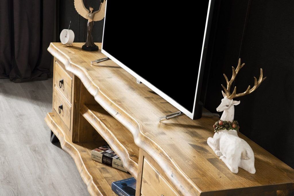 Luxus Echt Couchtisch (2-St., 2x), Braun Wohnwand mit JVmoebel Wandregal Wohnzimmer-Set Rädern, auf Holz in TV-Ständer, in Made Europa
