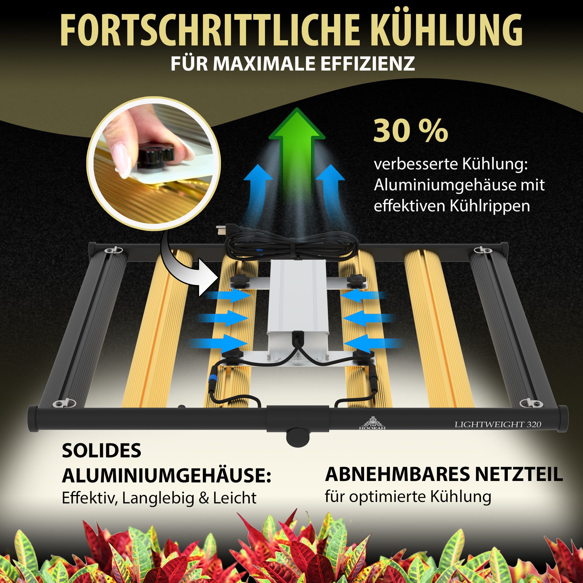 THE HOOKAH Pflanzenlampe Samsung LED Growlampe mit Vollspektrum, LED fest integriert, dimmbar, mit UV und IR für Growzelt und Growbox – Bild 5 von 5