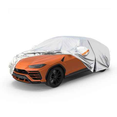 autogadget® Autoplane Autoschutzhülle - Auto Abdeckplane - Car Cover - Autoplane Silber (Packung, 1-St), reflektierende Streifen / Antikratzsicht