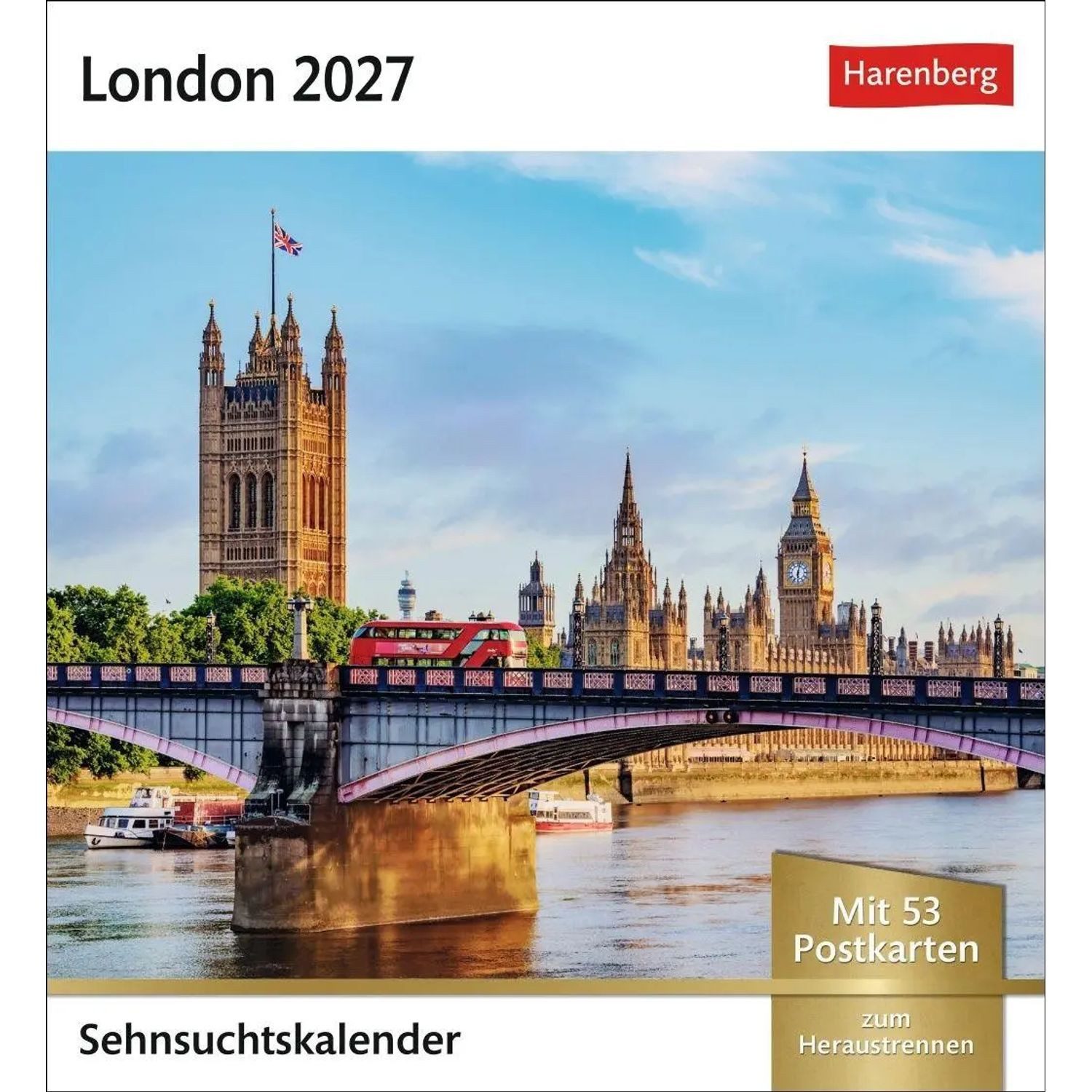 Harenberg Kalender Verlag Tischkalender London Sehnsuchtskalender 2027 - Wochenkalender mit 53 Postkarten