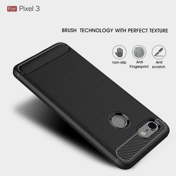 CoverKingz Handyhülle Google Pixel 3 Handyhülle Silikon Case Cover Bumper Carbonfarben, Carbon Look Brushed Design
