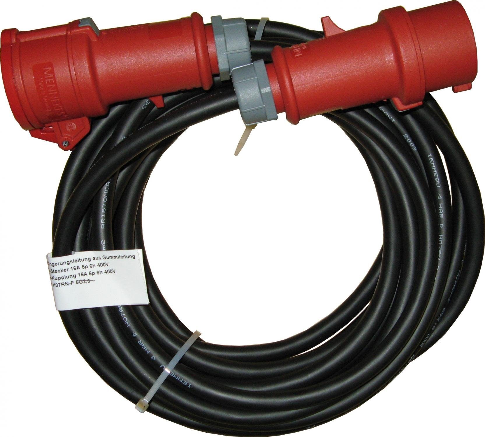 WDH 16A CEE-Verbindungskabel CEE-Adapterkabel 16A 5p 6h 400V zu 16A 5p 400V, 1000 cm, Mit 10 m Länge und inkl. Kupplung und Stecker