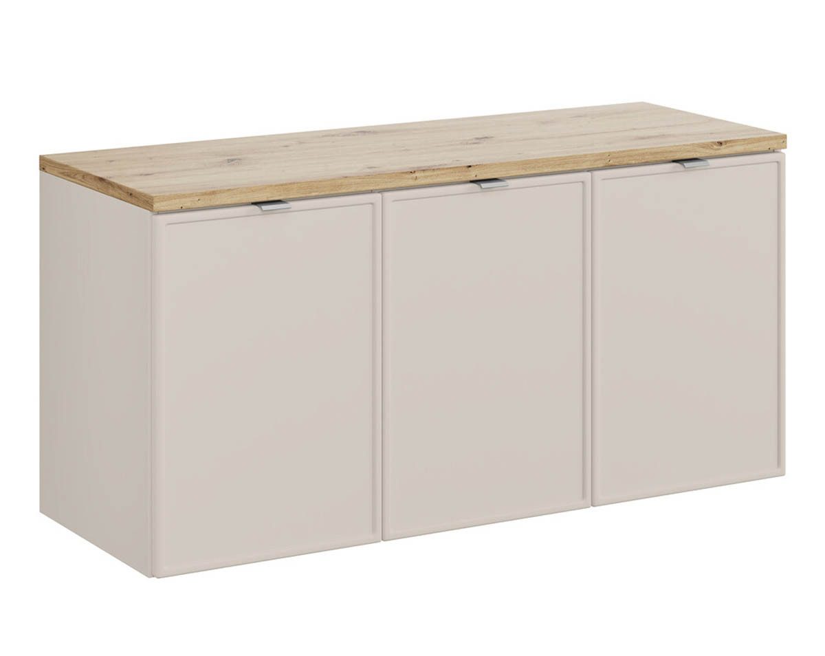 einfachgutemoebel Waschtisch-Set Waschplatz140cm mit Aufsatzbecken weiß & Regal, kaschmir-oak, BELEZA, (Badmöbel Set, 1-St., Waschtisch Unterschrank)