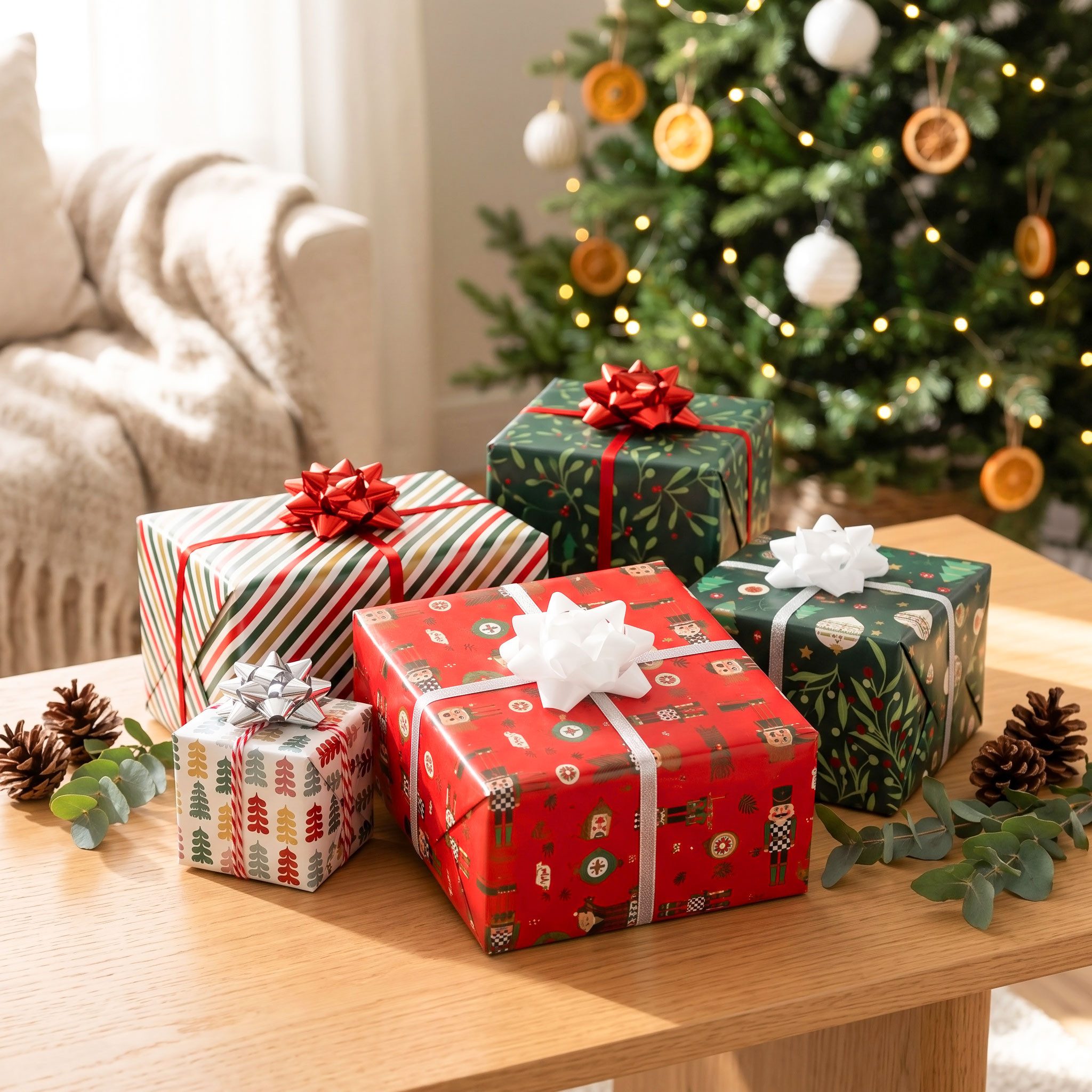 Spetebo Geschenkpapier Weihnachts Geschenkpapier 200 x 70 cm mit festlichen Motiven, Weihnachts-Motive (1St), 5 Rollen – Bild 3 von 5