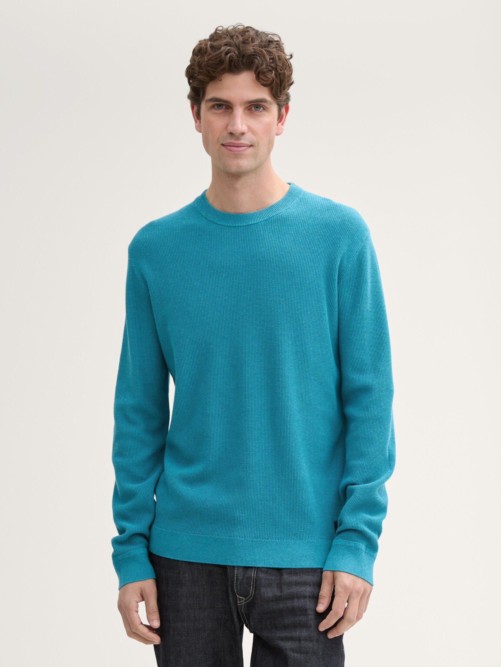 Tom Tailor Herren Rundhals Pullover STRUCTURED CREWNECK COTTON - Regular Fi günstig online kaufen