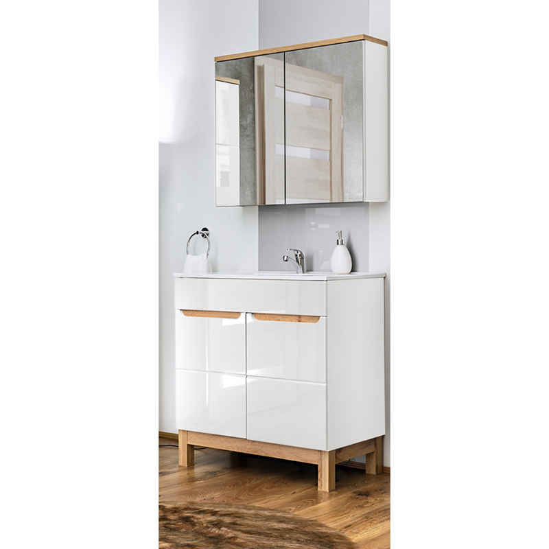 Lomadox Badmöbel-Set SOLNA-56, (Spar-Set, 3-St), weiß inkl. Standfüßen 60x200x45 cm