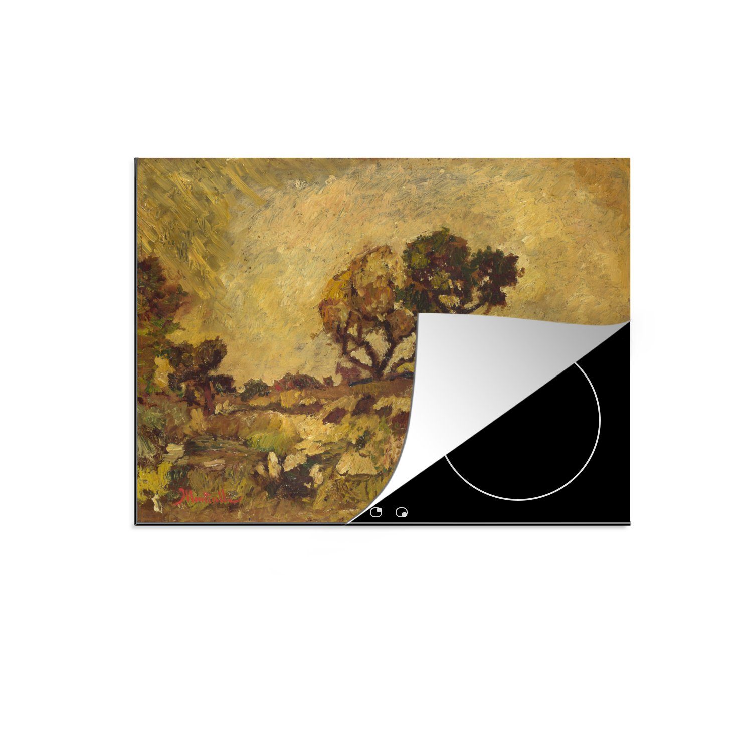 nutzbar, - von cm, Monticelli, Adolphe 70x52 tlg), (1 Gemälde Herdblende-/Abdeckplatte Sonnenuntergang Vinyl, Ceranfeldabdeckung MuchoWow Arbeitsfläche Mobile