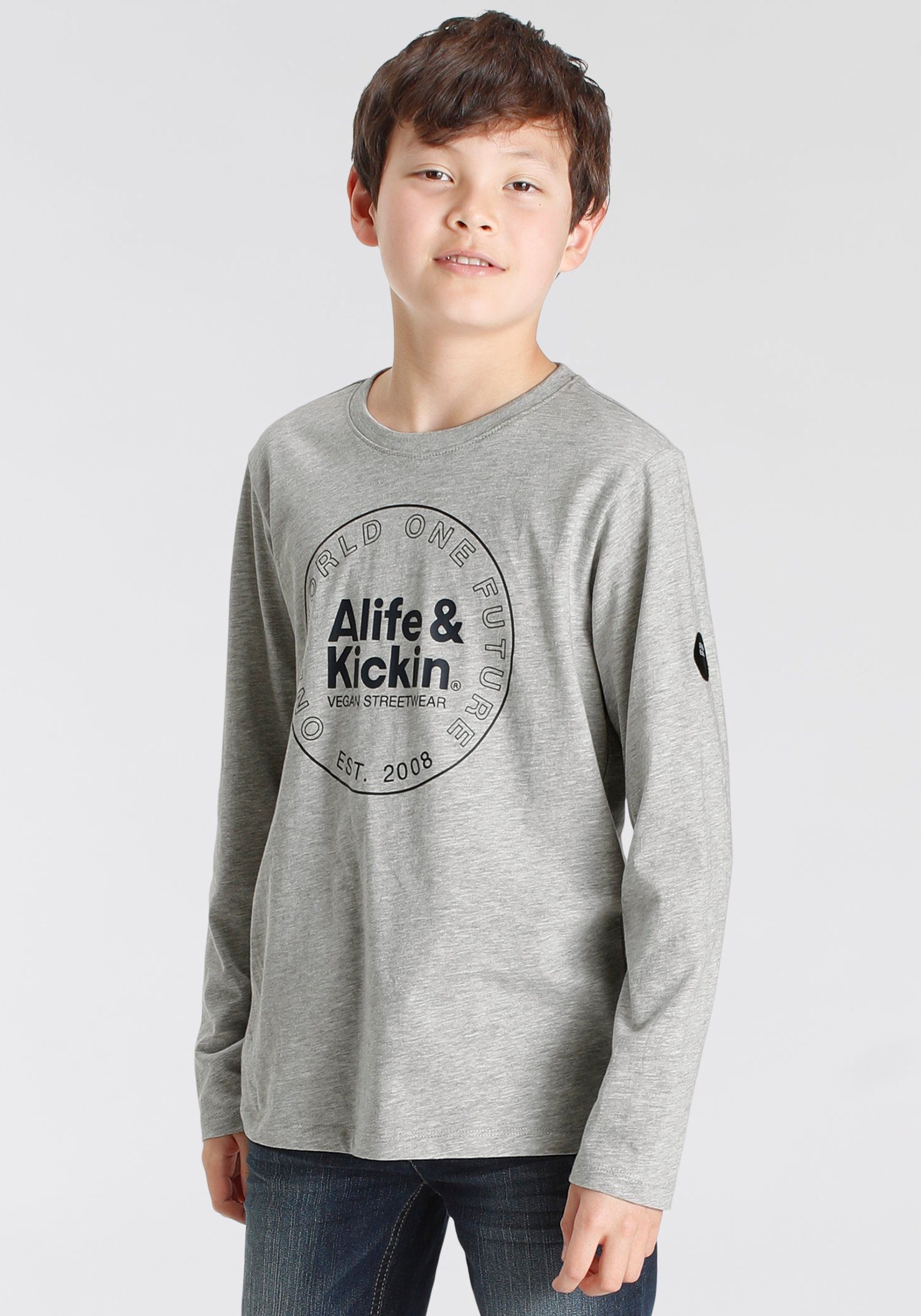 Alife Logo-Print Kickin Langarmshirt & in Qualität, MARKE! NEUE melierter