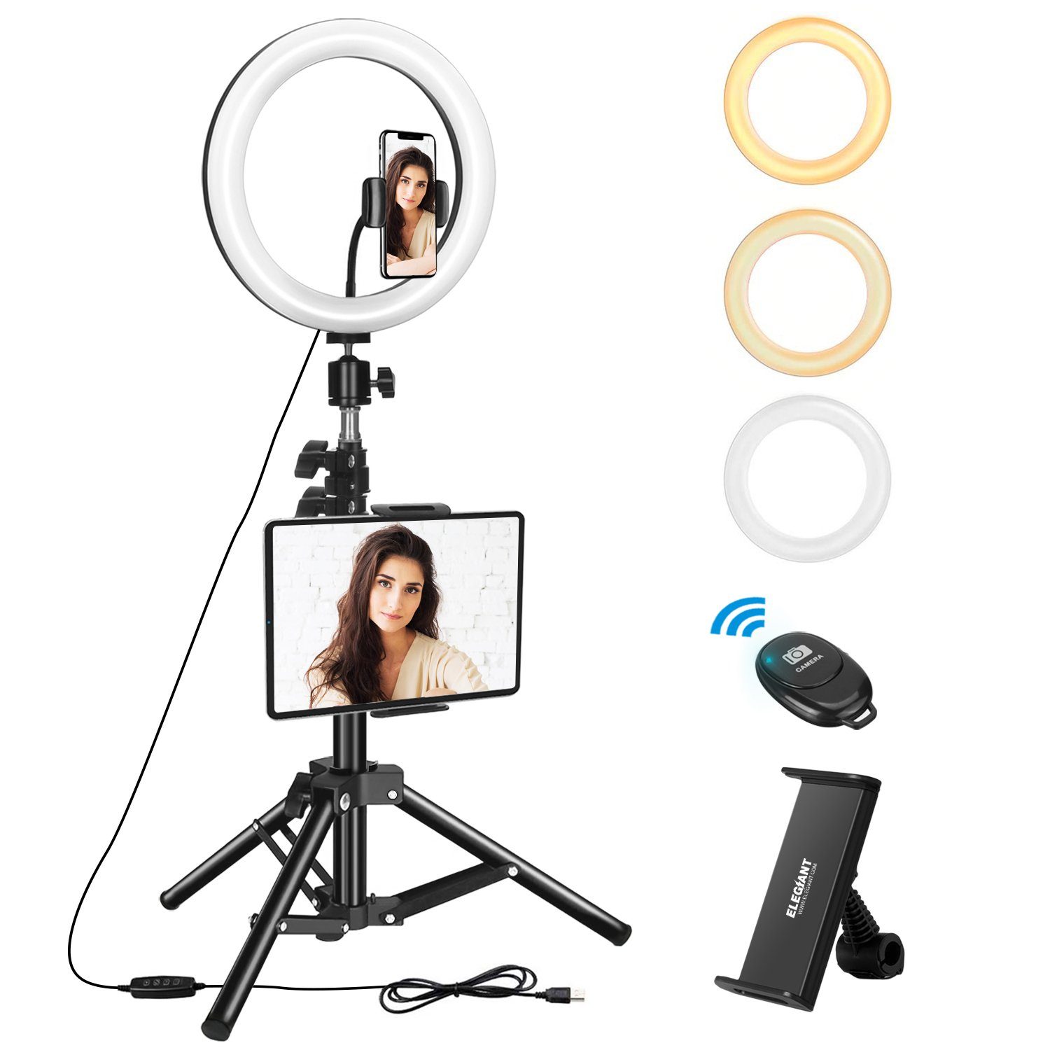 ELEGIANT Ringlicht, Selfie Ringlicht, 3 Lichtmodus + Stativ, Fernbedienung,Telefonhalter