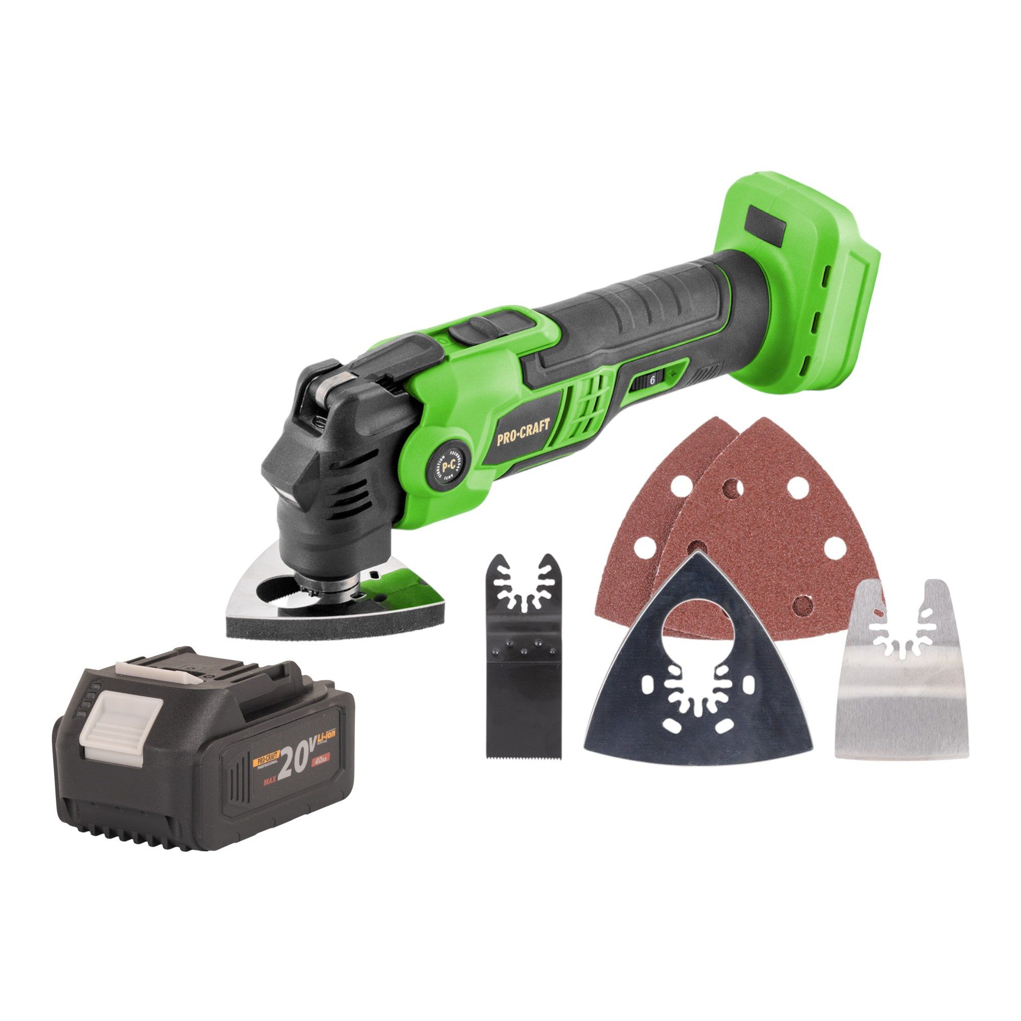 PRO CRAFT Akku-Multifunktionswerkzeug PMT22bb 20 V Brushless + 1x Akku 4,0 Ah - ohne Ladegerät