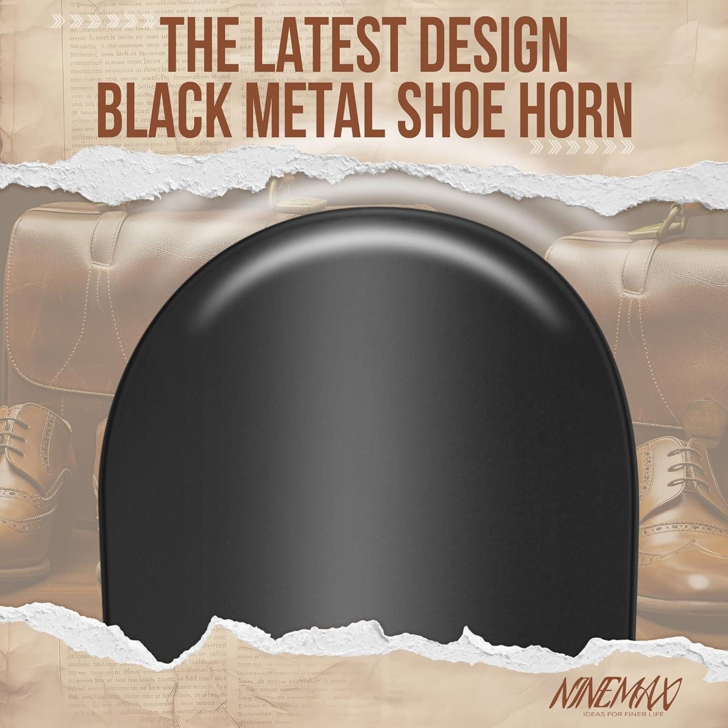 NINEMAX Schuhlöffel Schuhlöffel Metall Lang 42cm Schwarz Ledergriff Shoe Horn