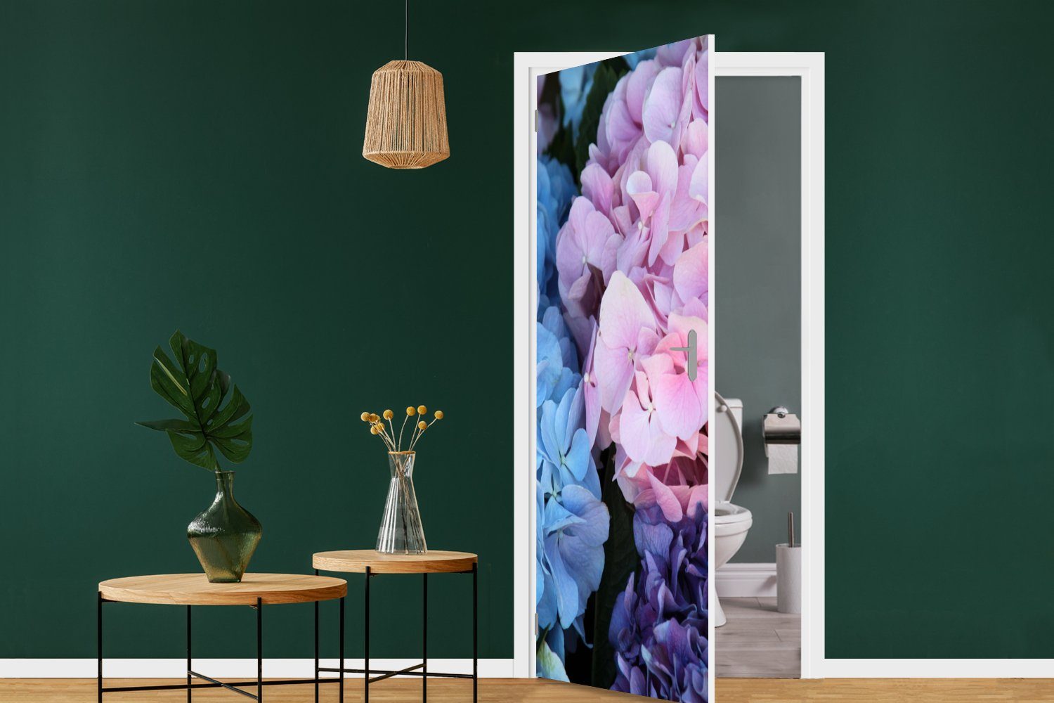- Tür, Blumen Matt, Hortensie Türtapete - (1 cm für - St), Botanisch, MuchoWow Türaufkleber, Strauch bedruckt, Fototapete 75x205