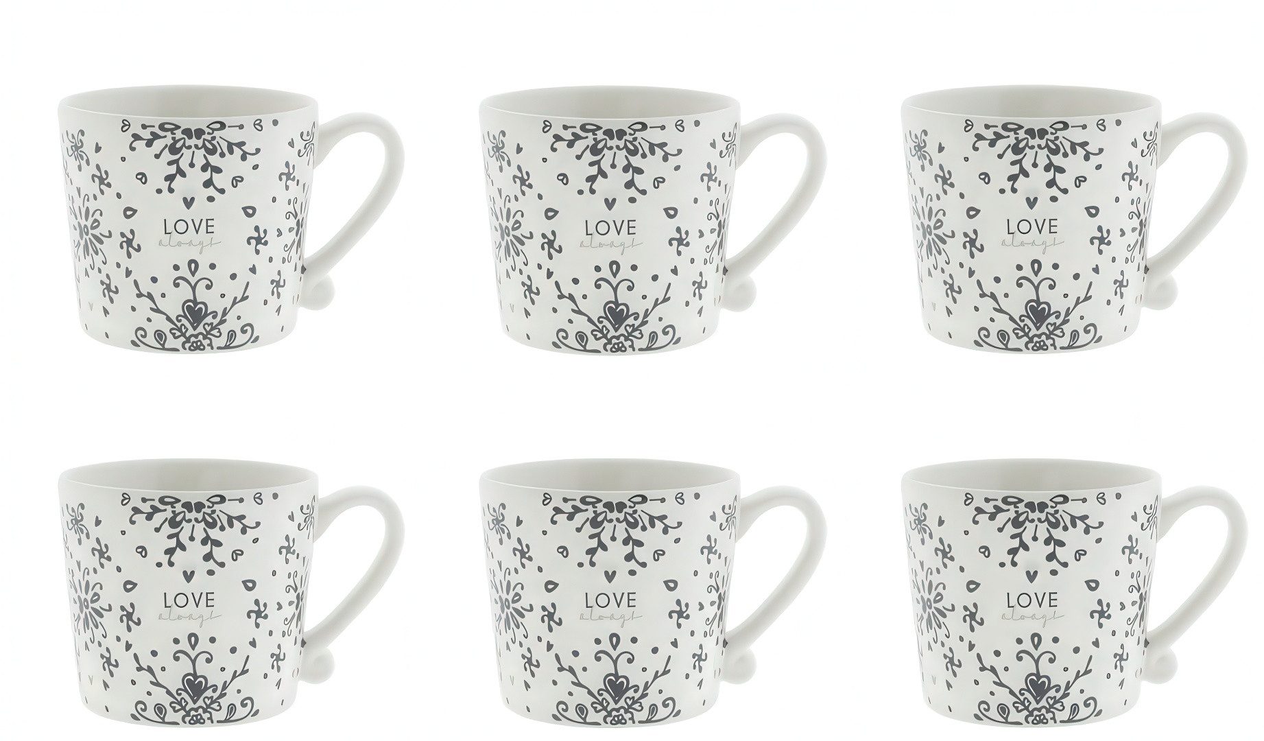 Bastion Collections Tasse Schwarzes Herz, Keramik, Spülmaschinengeeignet, Weiß, Motiv: Ranken