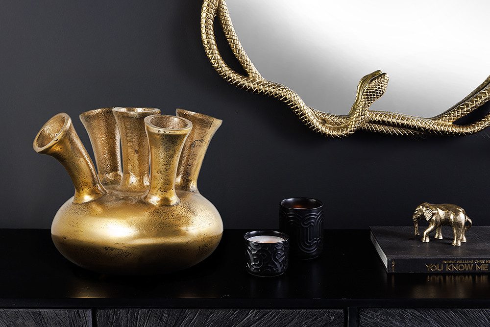 riess-ambiente Dekovase KIYA 25cm gold · Tischvase aus Aluminium-Metall mit 5 Öffnungen (Einzelartikel, 1 St), getrocknete Blumen-Pflanzbehälter · handmade · Blumenvase